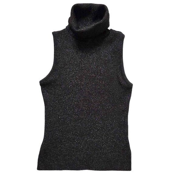 Wet Seal Vintage Y2K Fitted Turtleneck Sleeveless Sweater Top Black Women Medium - Picture 1 of 7